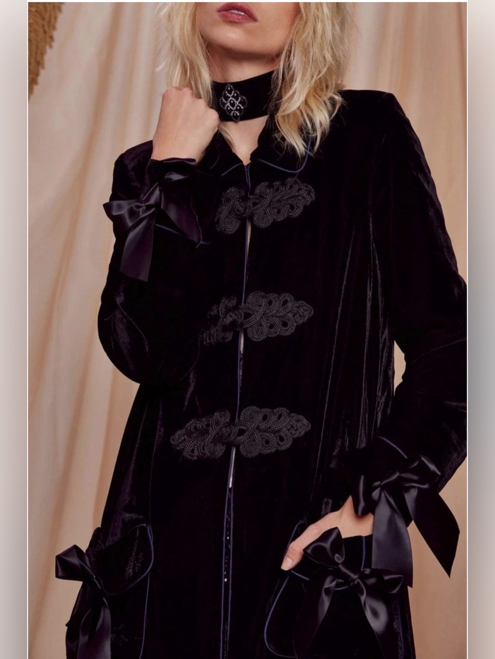 Nasty Gal x Courtney Love Black Velvet Edwardian Style Gothic Jacket Sz M